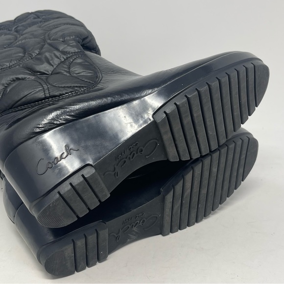 Coach Cantina Quilted Puffer Wedge Boots Womens 9 B Black Patent Signature C - Picture 13 of 13